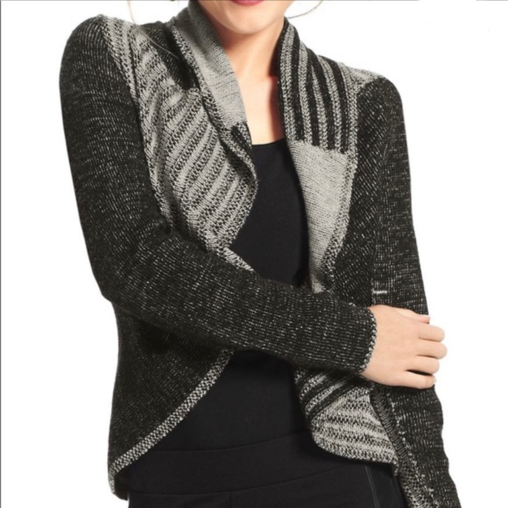 CAbi Patchwork Gray and Black Cardigan Size M